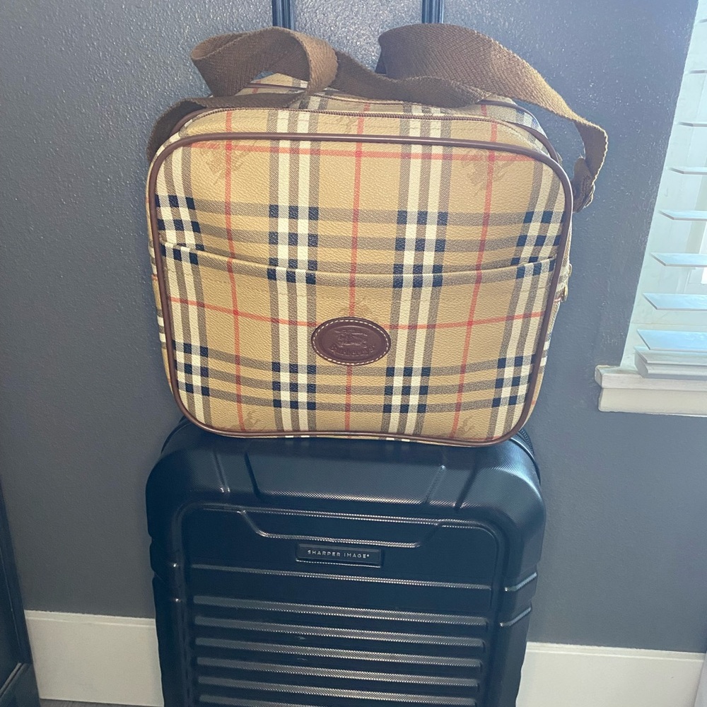 Burberry Tan and Black Checkered Travel Bag